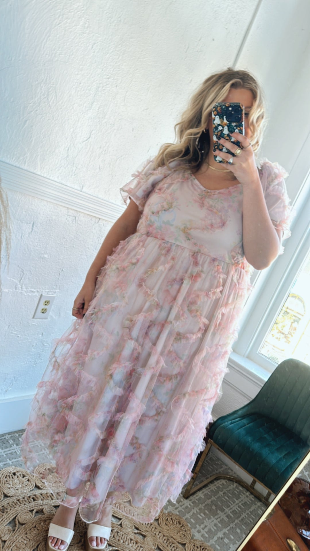 Floral Tulle Maxi Dress, Pink