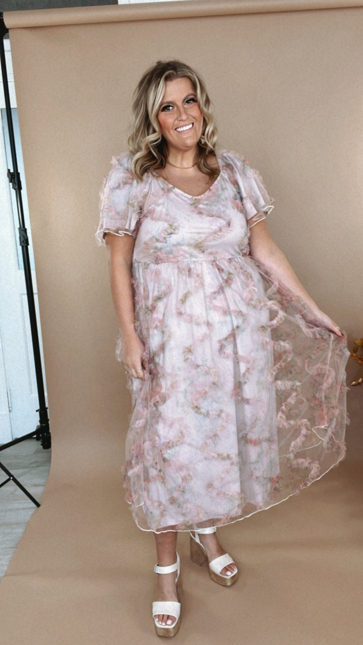 Floral Tulle Maxi Dress, Pink