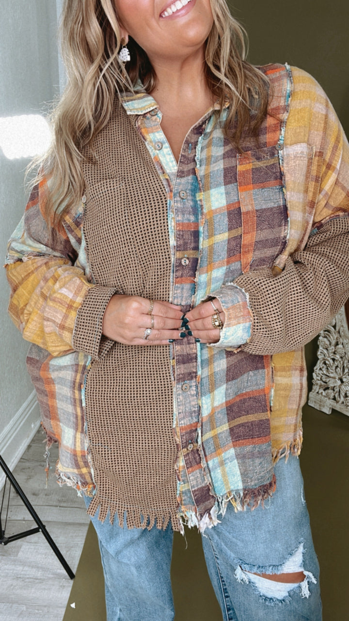 Oli & Hali: Sunny Mixed Plaid Button Down Top