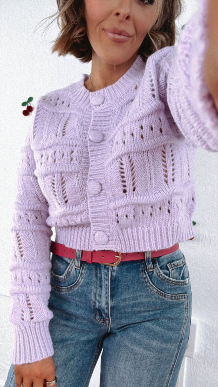 Claire Chunky Knit Button Up Sweater, Lavender