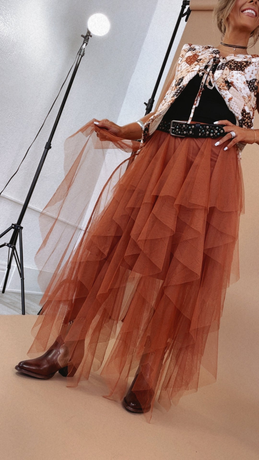 Be Merry Mesh Tutu Tulle Maxi Skirt , Rust