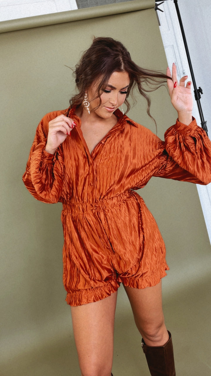 Set The Tone Romper, Terracotta