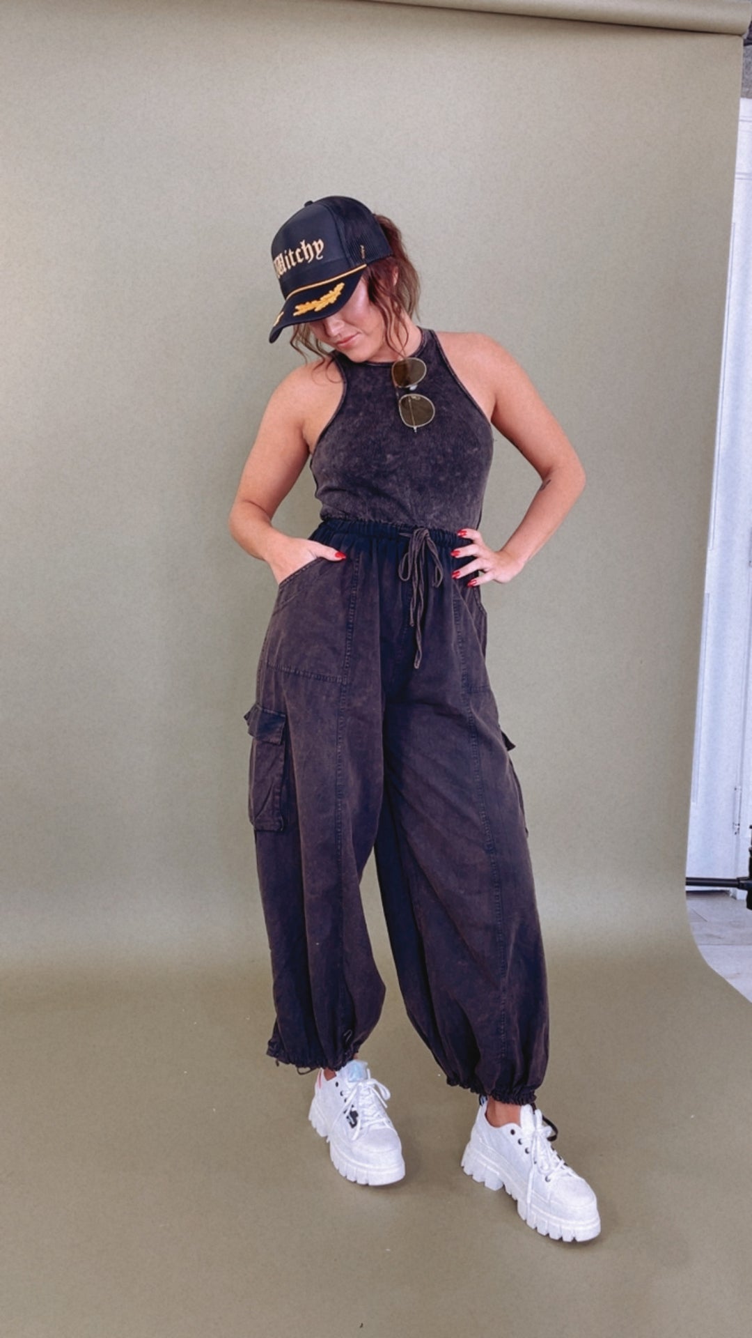 Corrie Cargo Pant Jumpsuit, Black