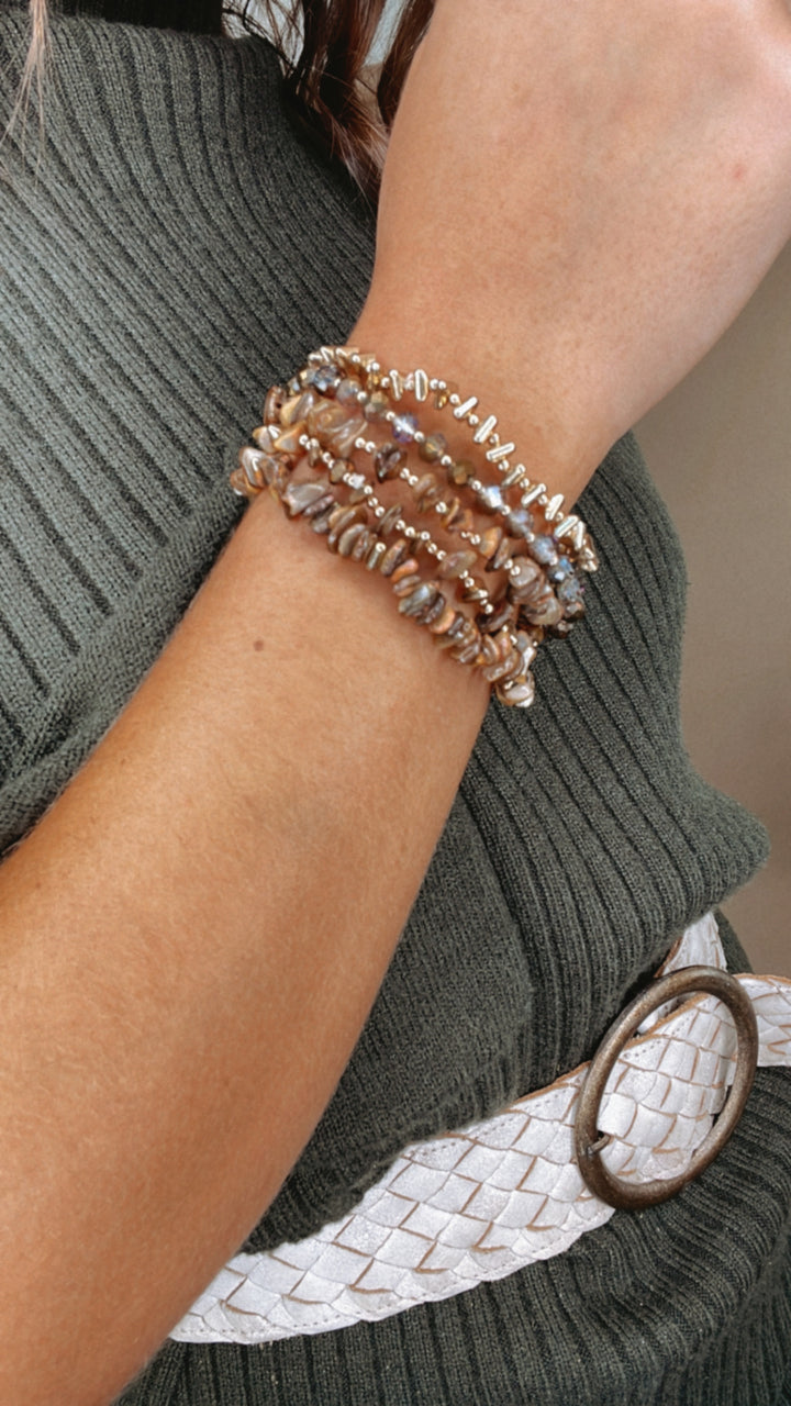 Say So Stone Beaded Bracelet Stack, Brown