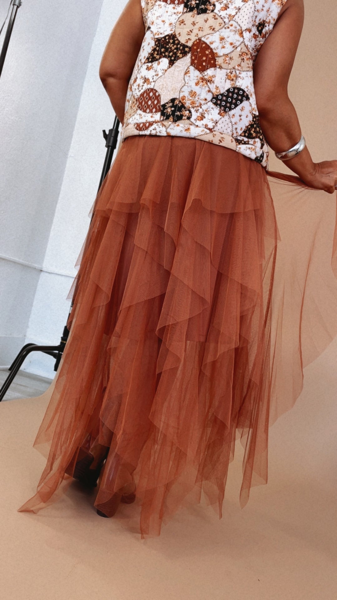 Be Merry Mesh Tutu Tulle Maxi Skirt , Rust