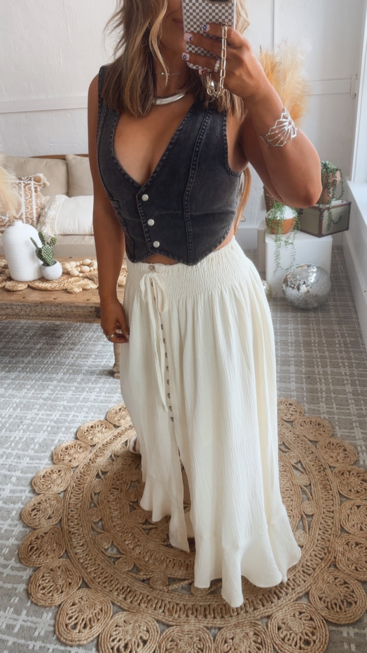 Whispering Willow Button Maxi Skirt, Cream