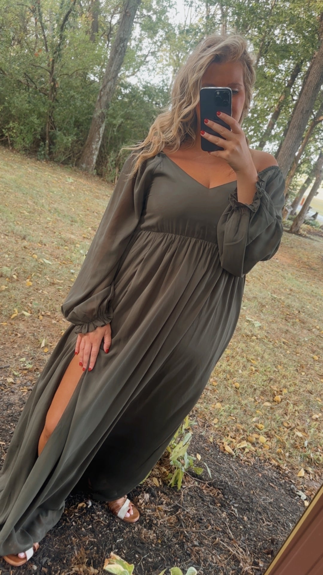 ECB Exclusive: Timeless Romantic Chiffon Maxi Dress, Olive