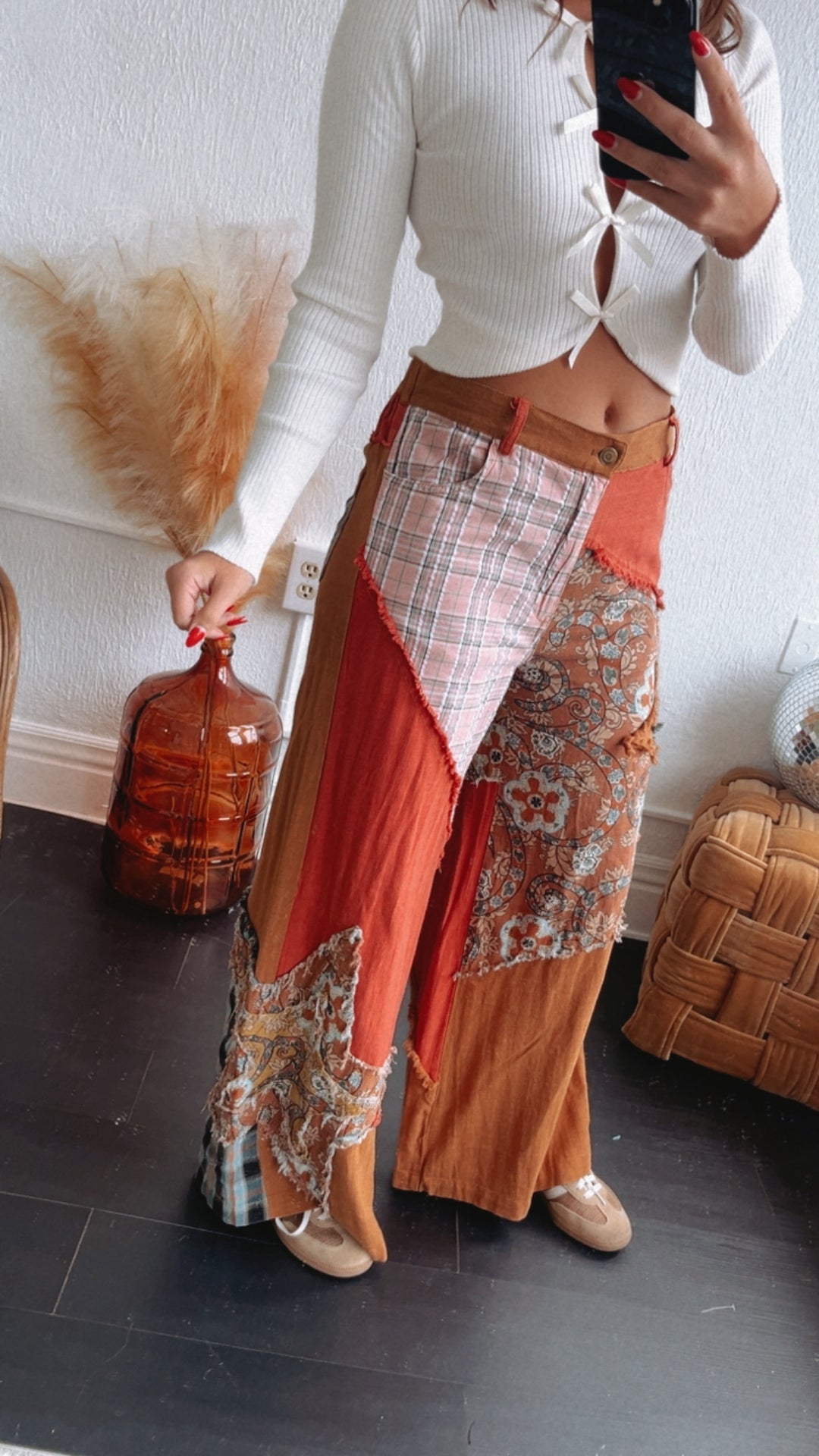 To The Streets Patchwork Wide Leg Pant, Orange