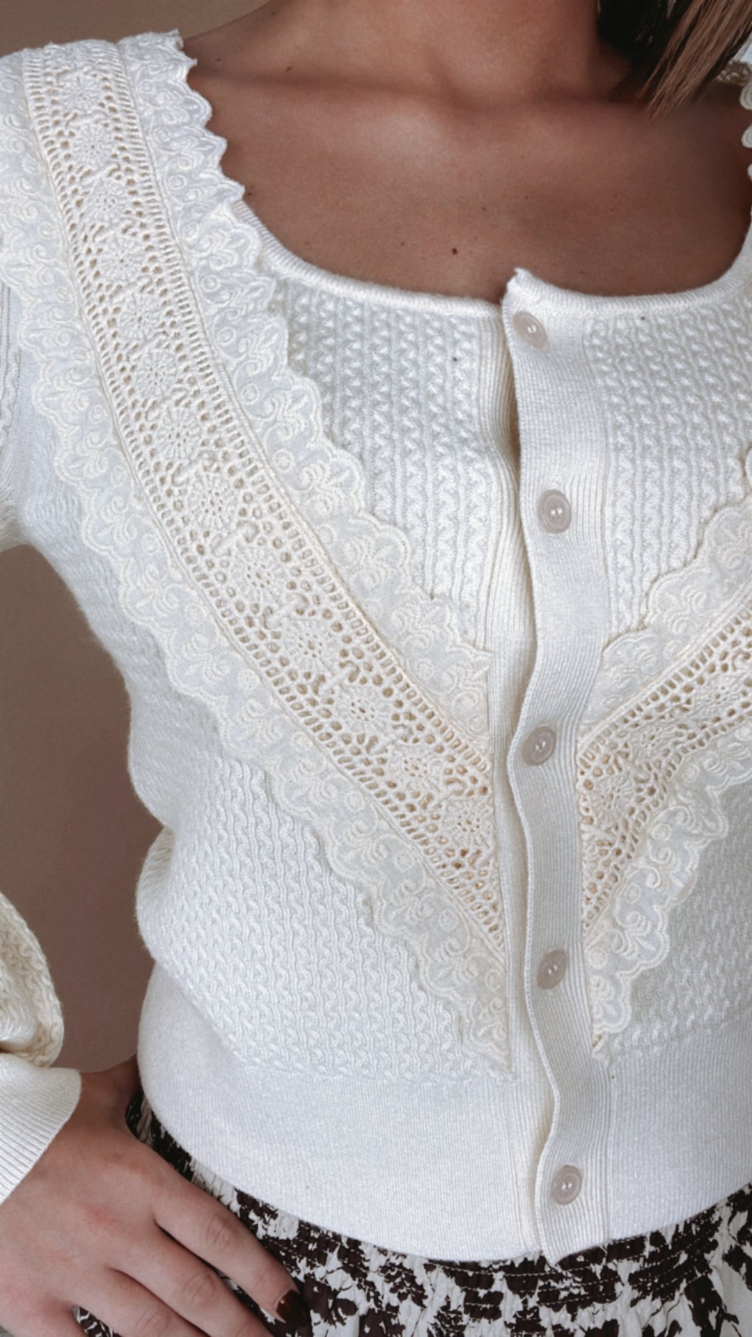 Bet On It  Lace Detail Cropped Cardi, Cream