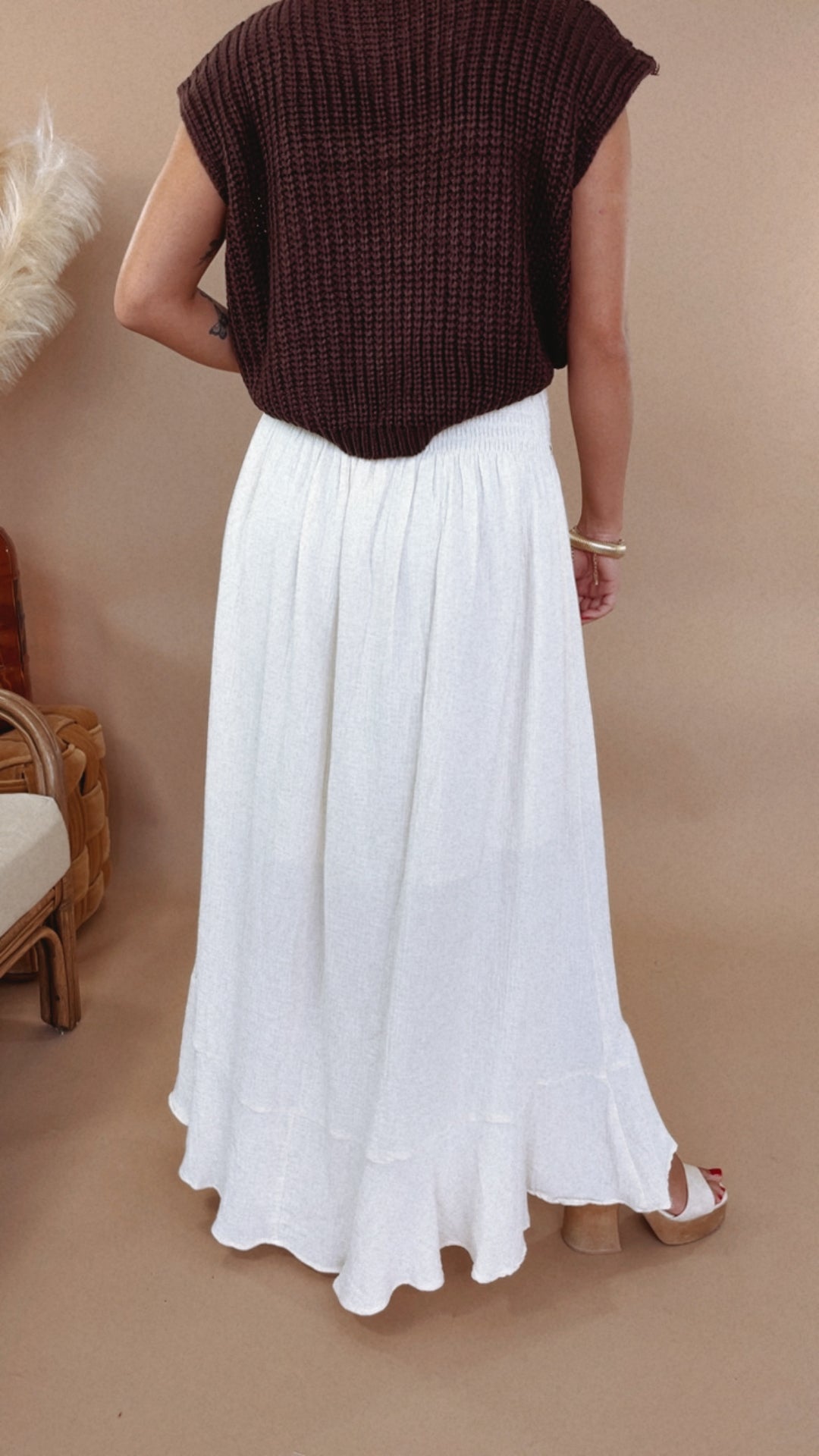 Whispering Willow Button Maxi Skirt, Cream