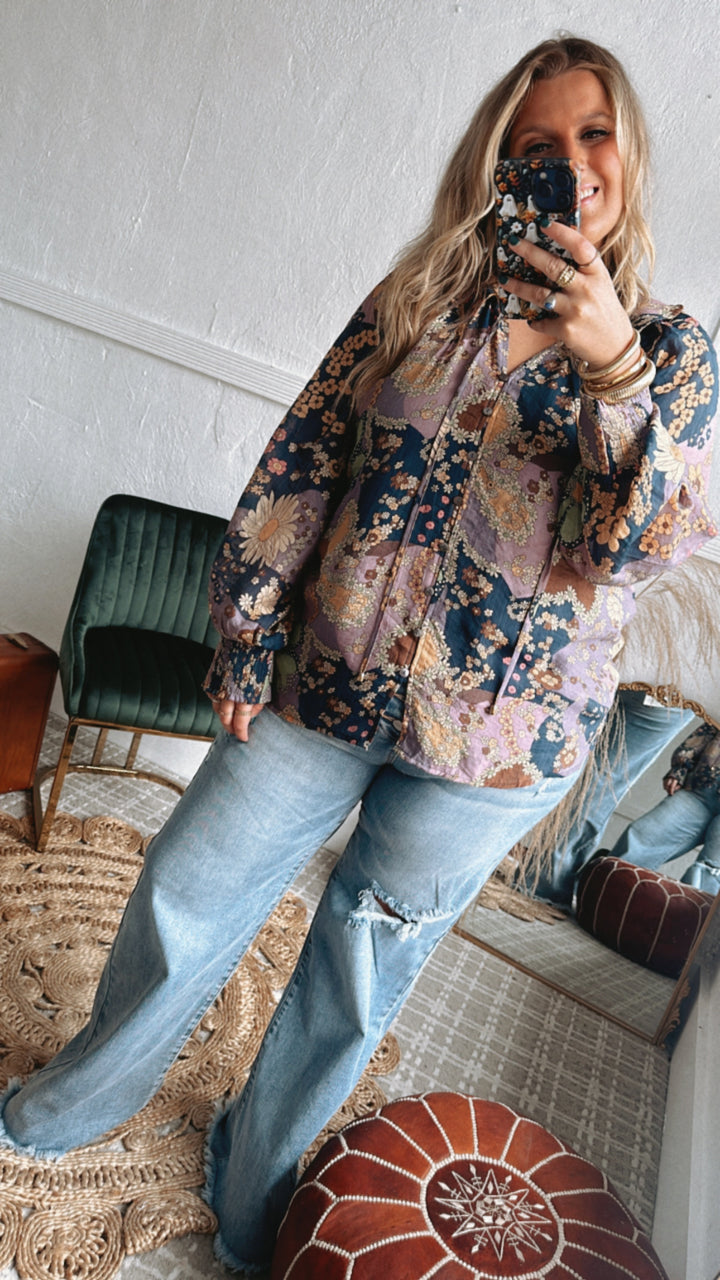 New Groove Floral Printed Top, Purple