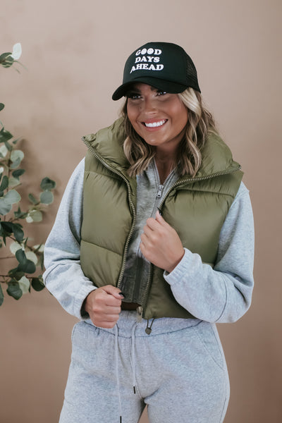 Women's Crop Puffer Vest, Evergreen Boutique