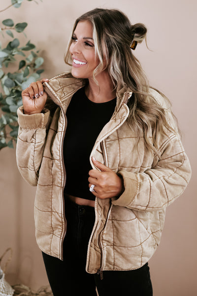 It's All Good Quilted Washed Jacket, Desert Tan by BY TOGETHER