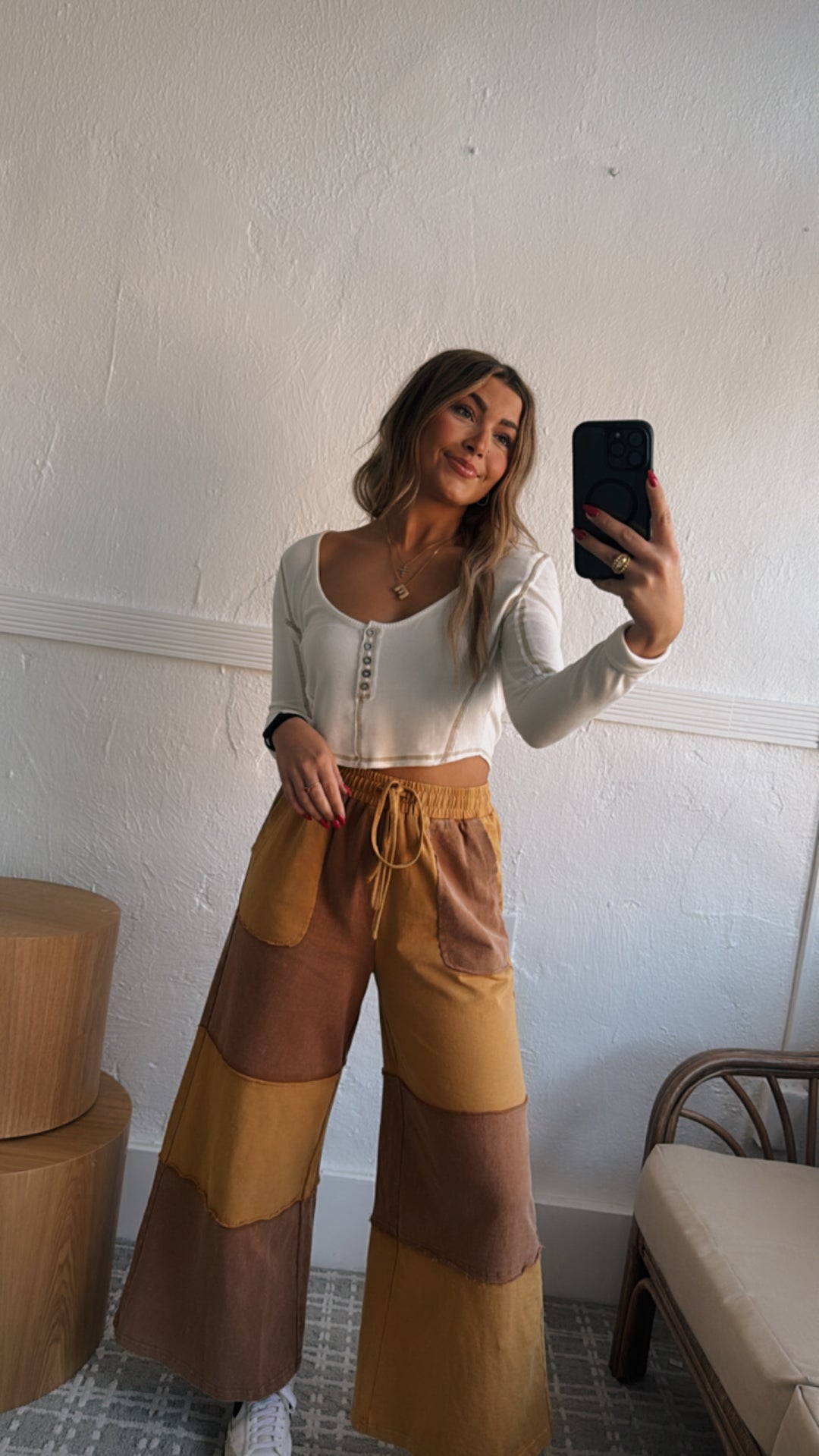 Elevated Casual Colorblock Wide Leg Pant, Mocha/Mustard