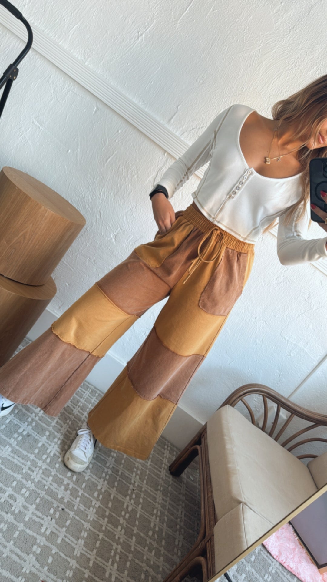 Elevated Casual Colorblock Wide Leg Pant, Mocha/Mustard