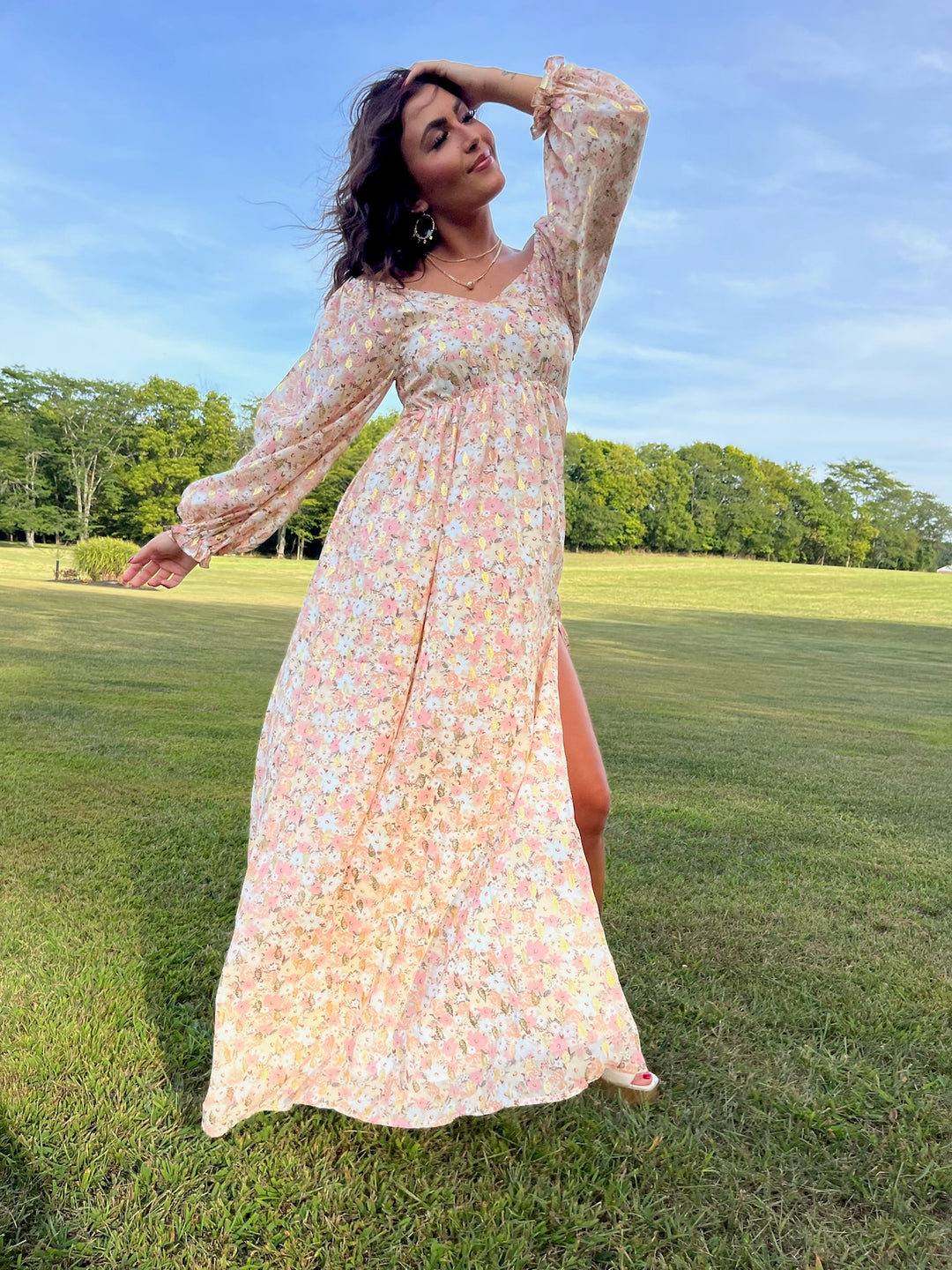 ECB Exclusive: Timeless Romantic Chiffon Maxi Dress, Pink Floral