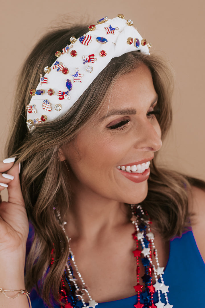 Fourth Of July Beaded Headband, White