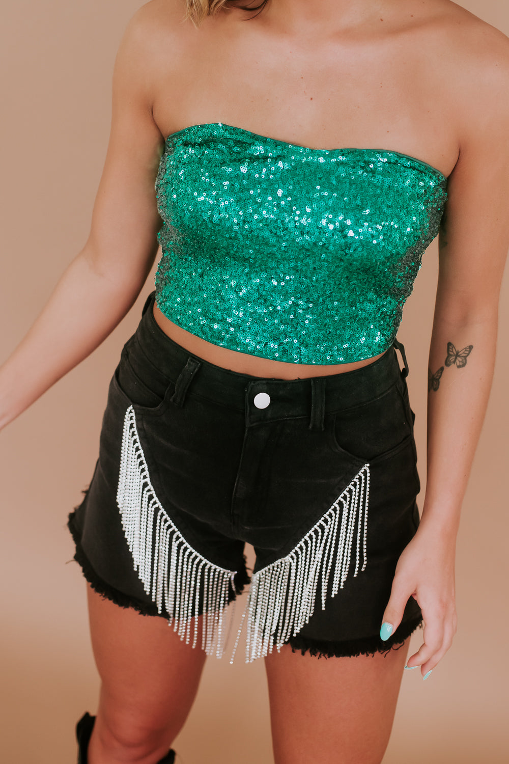 More or Less Sequin Tube Top, Emerald