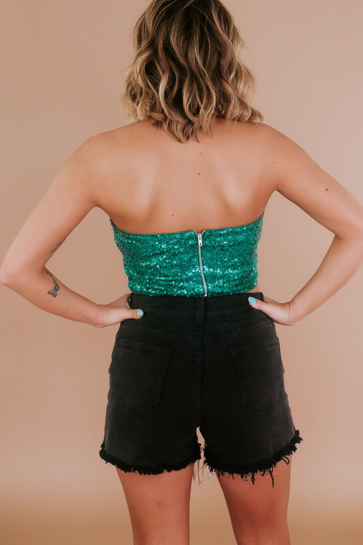 More or Less Sequin Tube Top, Emerald