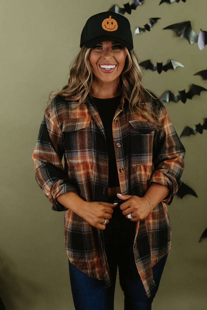 Season To Season Flannel , Orange/Black – Everyday Chic Boutique