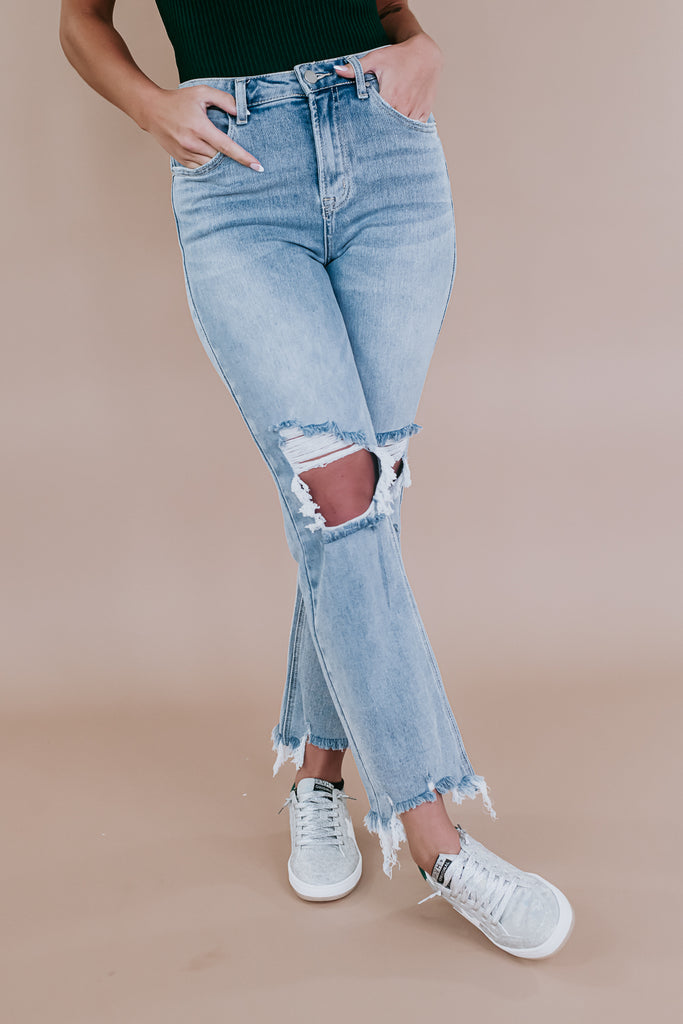 High Rise Straight Leg Jeans // Super Light Wash – Ulla-La Boutique