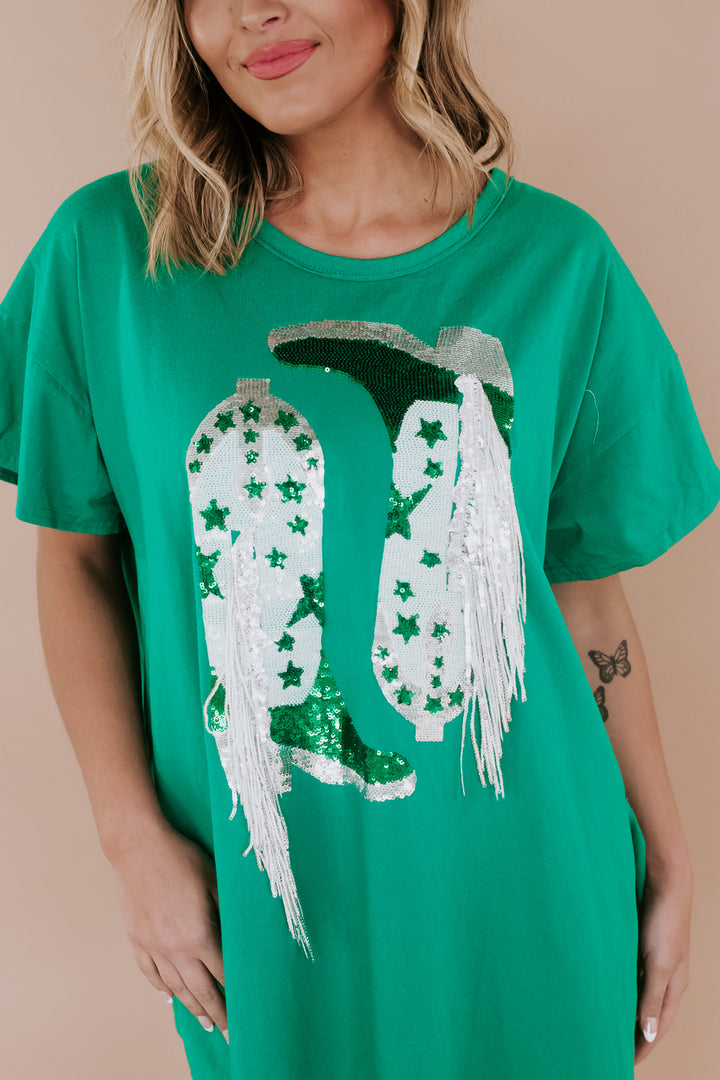 Rhinestone Cowgirl Sequin Tee, Kelly Green