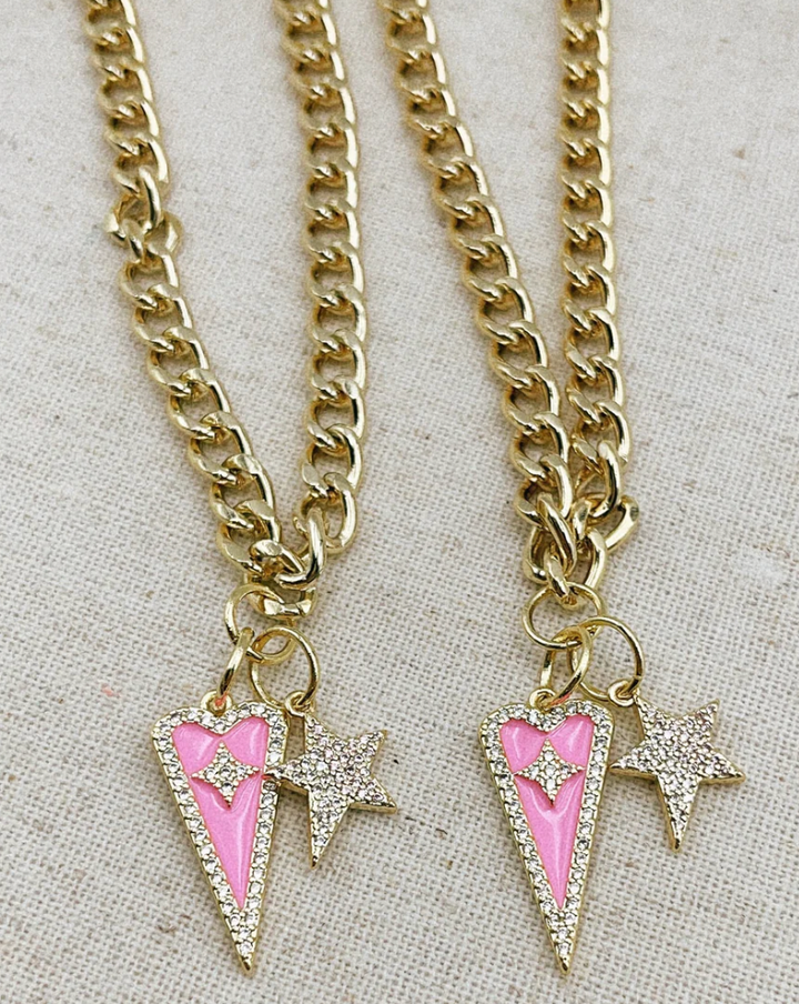 Treasure Jewels: Pink Kind Heart Necklace Gold