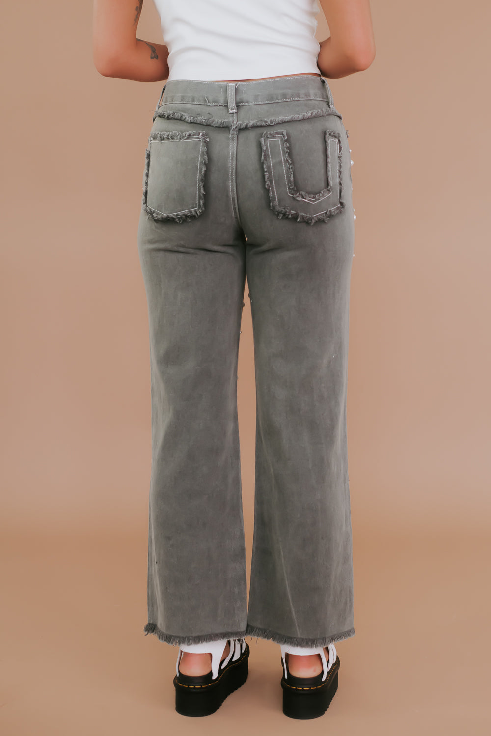 Pearled Straight Leg Denim, Charcoal