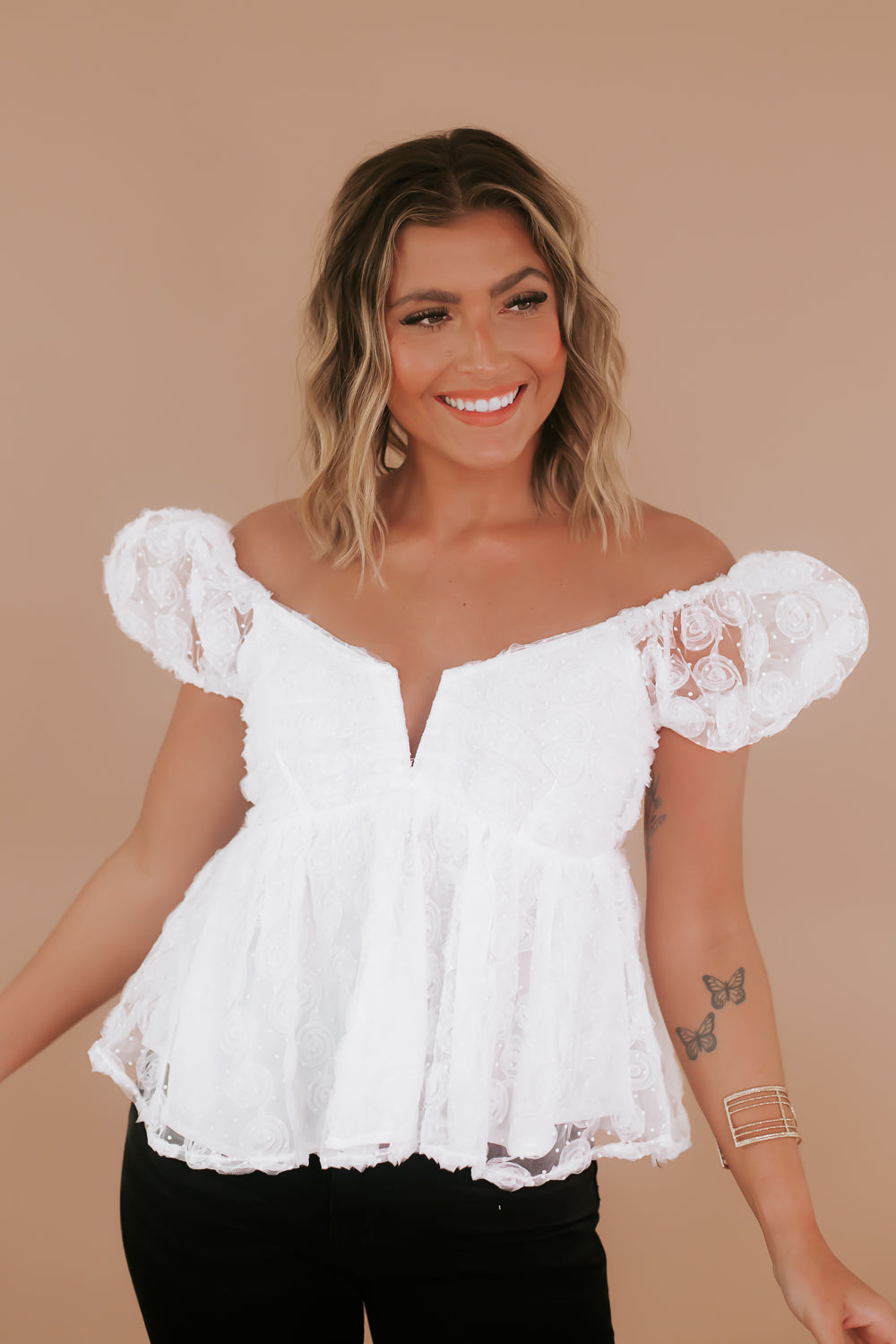 Torn On You Puff Sleeve Top, White