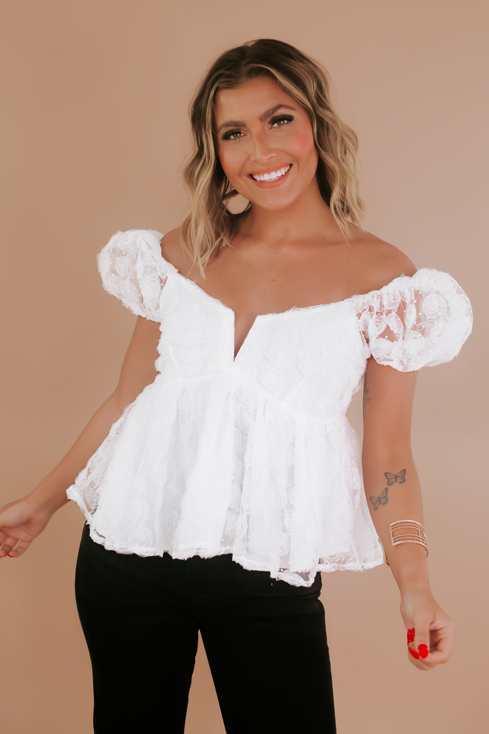 Torn On You Puff Sleeve Top, White