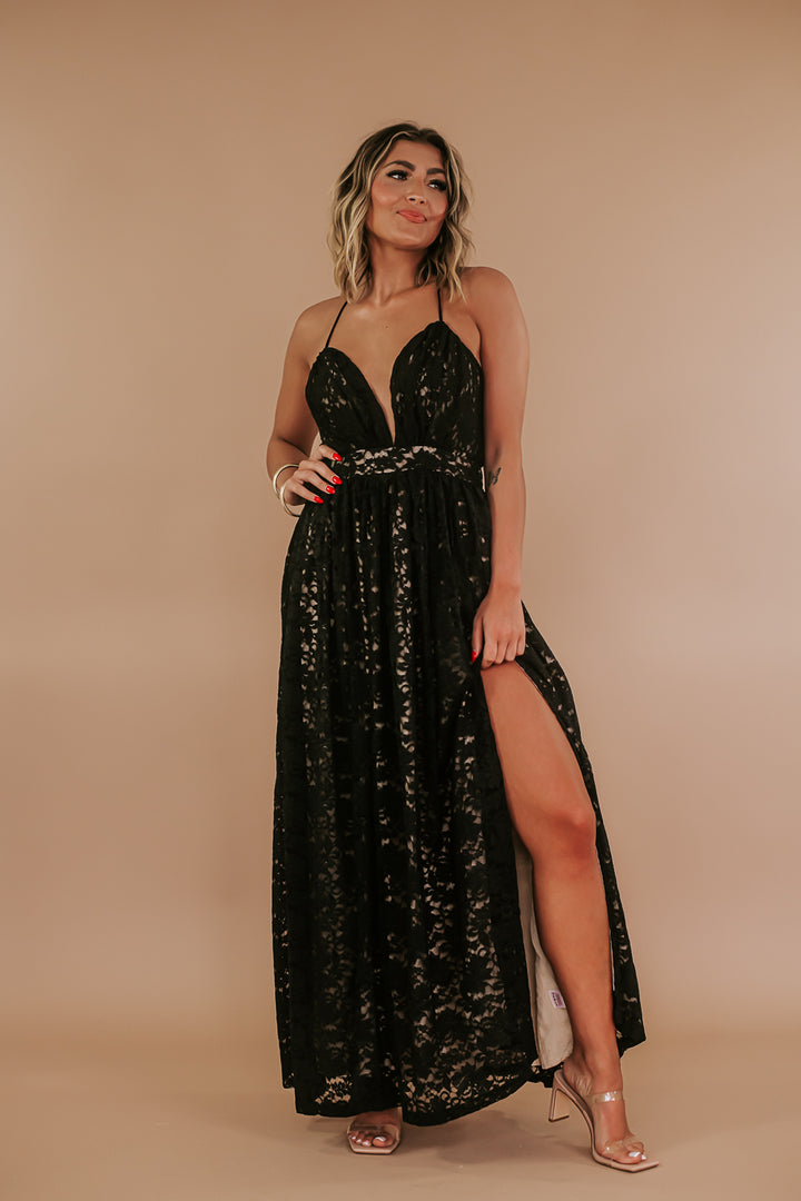 ECB Exclusive: Layla Lace Maxi Dress, Black