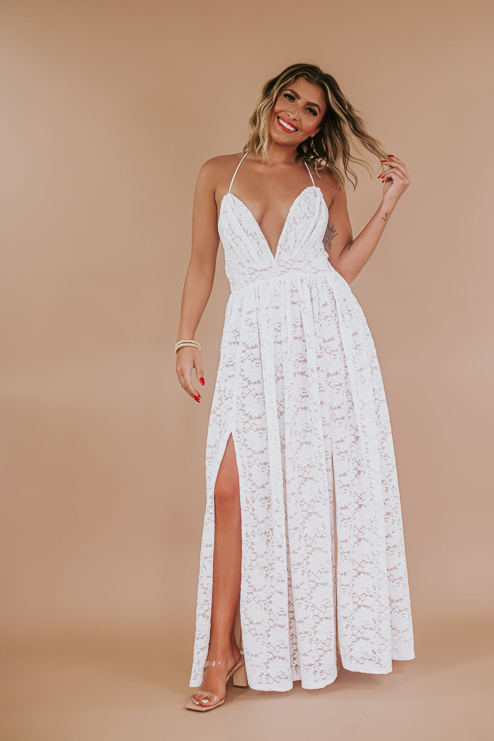 ECB Exclusive: Layla Lace Maxi Dress, White