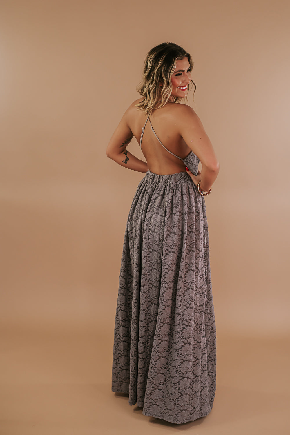 ECB Exclusive: Layla Lace Maxi Dress, Taupe