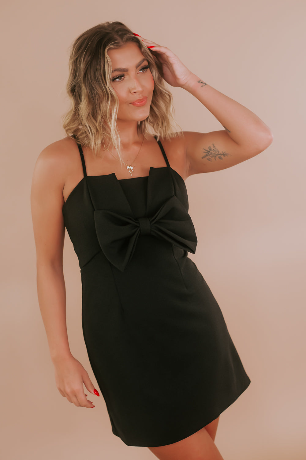 Bow Detail Mini Dress, Black