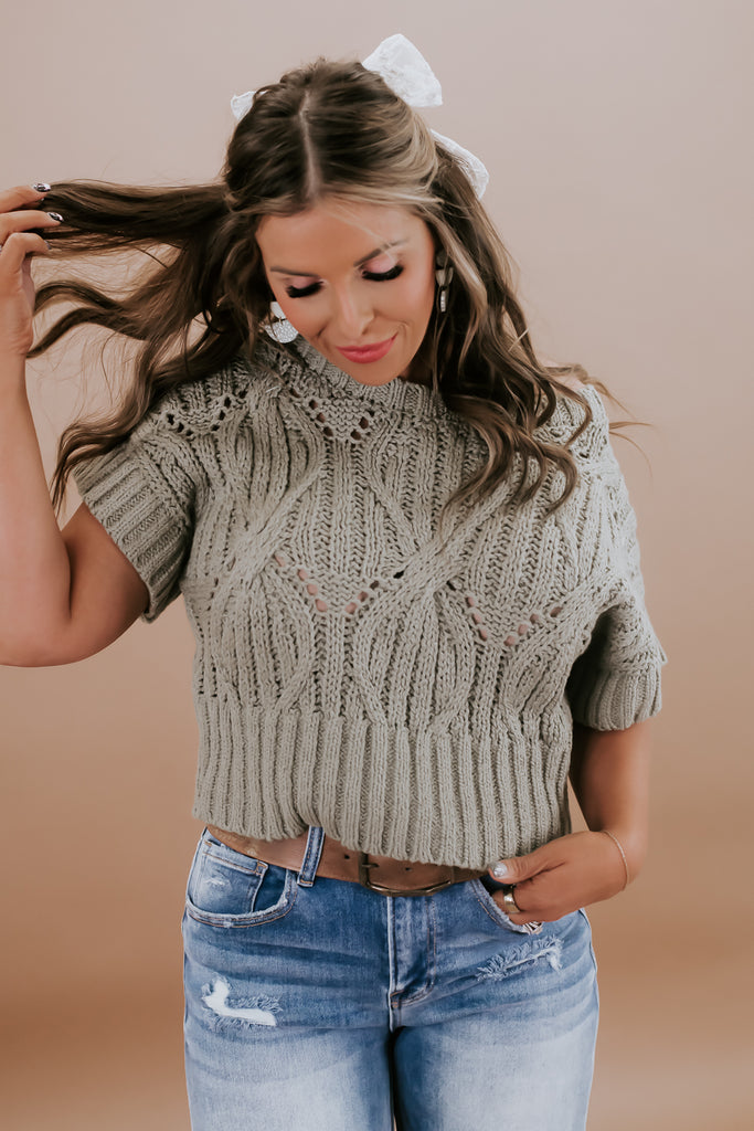 By Together: Cali Crochet Top Sweater, Olive