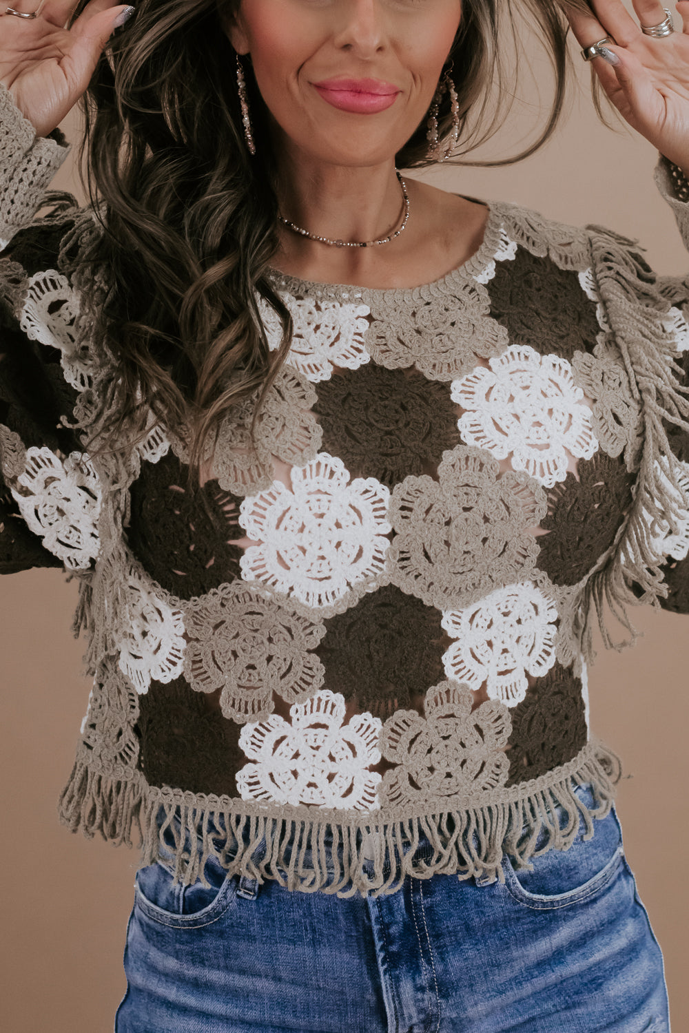 Long Sleeve Crochet Top • Natural – Tonya's Treasures Inc.