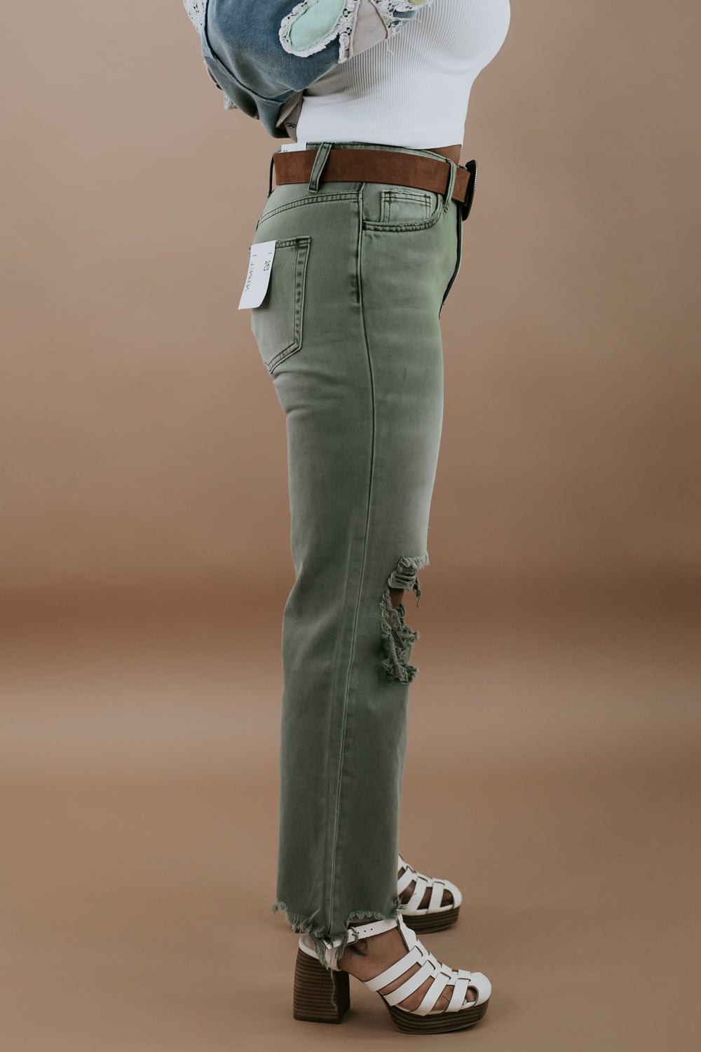 Army Green 90's Distressed Crop Jeans – Western Edge, Ltd.