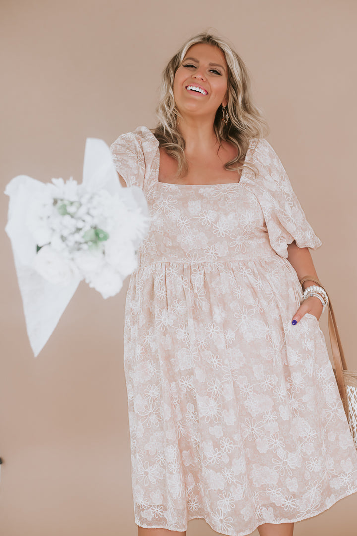 Floral Chiffon Midi Dress, Sand