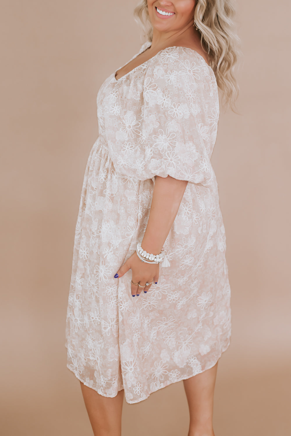 Floral Chiffon Midi Dress, Sand