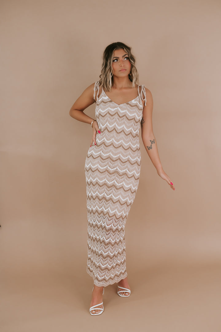 Crochet Chevron Maxi Dress, Taupe