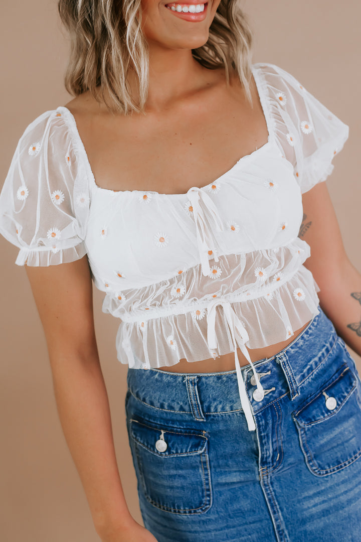 Sheer Floral Embroidered Babydoll Top