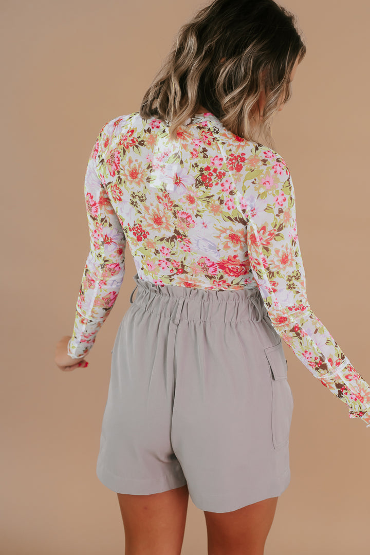 Floral Mesh Long Sleeve Top, Cream