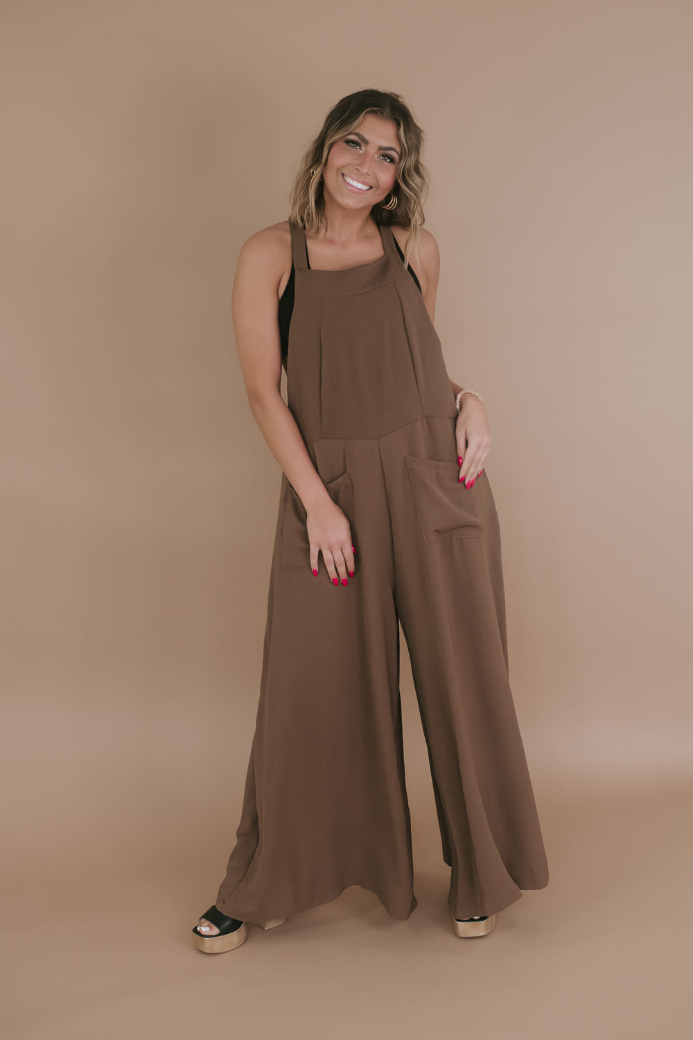 Good Day Drawstring Jumpsuit, Chocolate