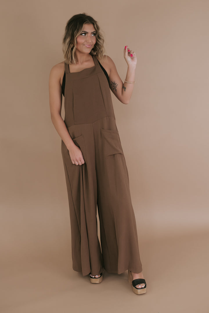 Good Day Drawstring Jumpsuit, Chocolate