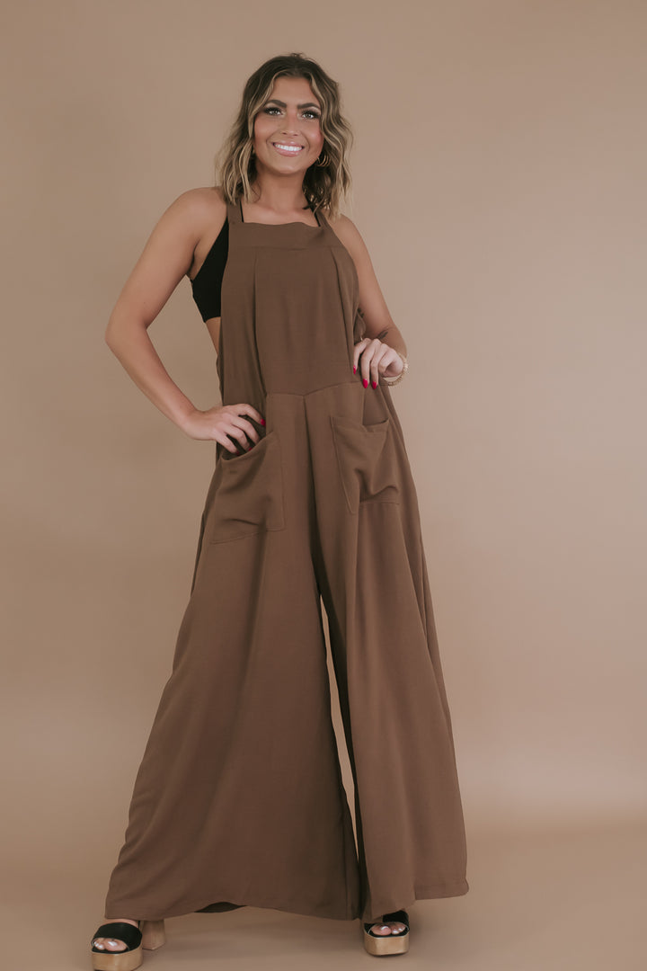 Good Day Drawstring Jumpsuit, Chocolate