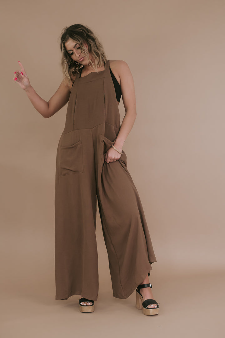 Good Day Drawstring Jumpsuit, Chocolate