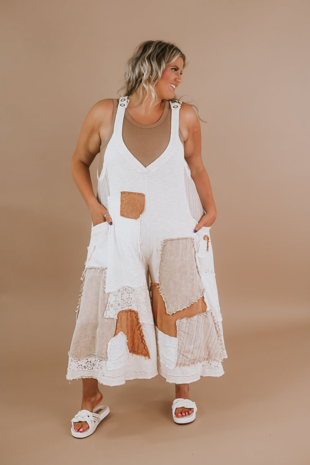 Oli & Hali: Boho Patchwork Jumpsuit, Cream