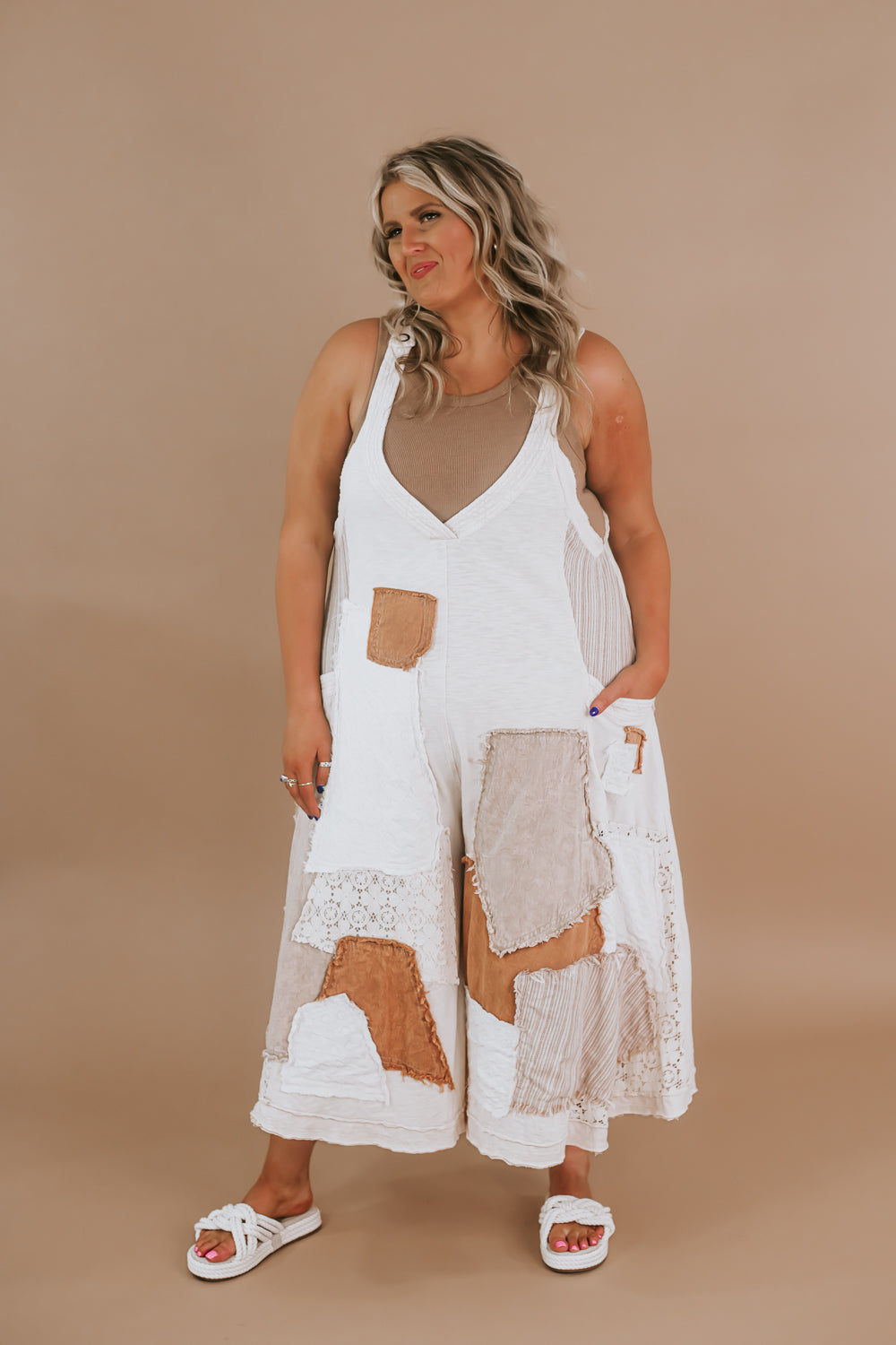 Oli & Hali: Boho Patchwork Jumpsuit, Cream