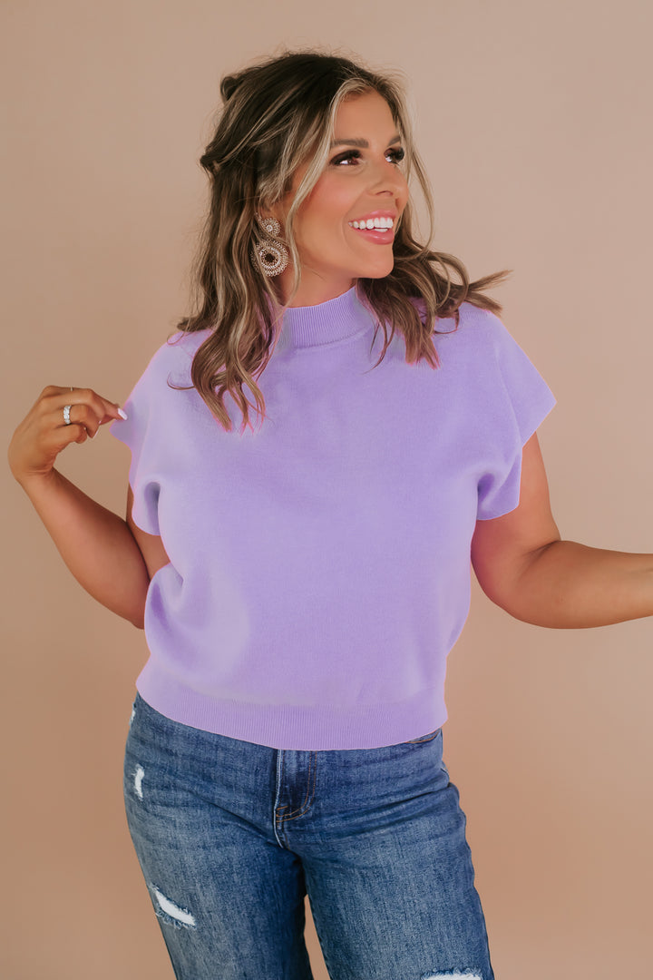 Mock Neck Short Sleeve Top, Lavender