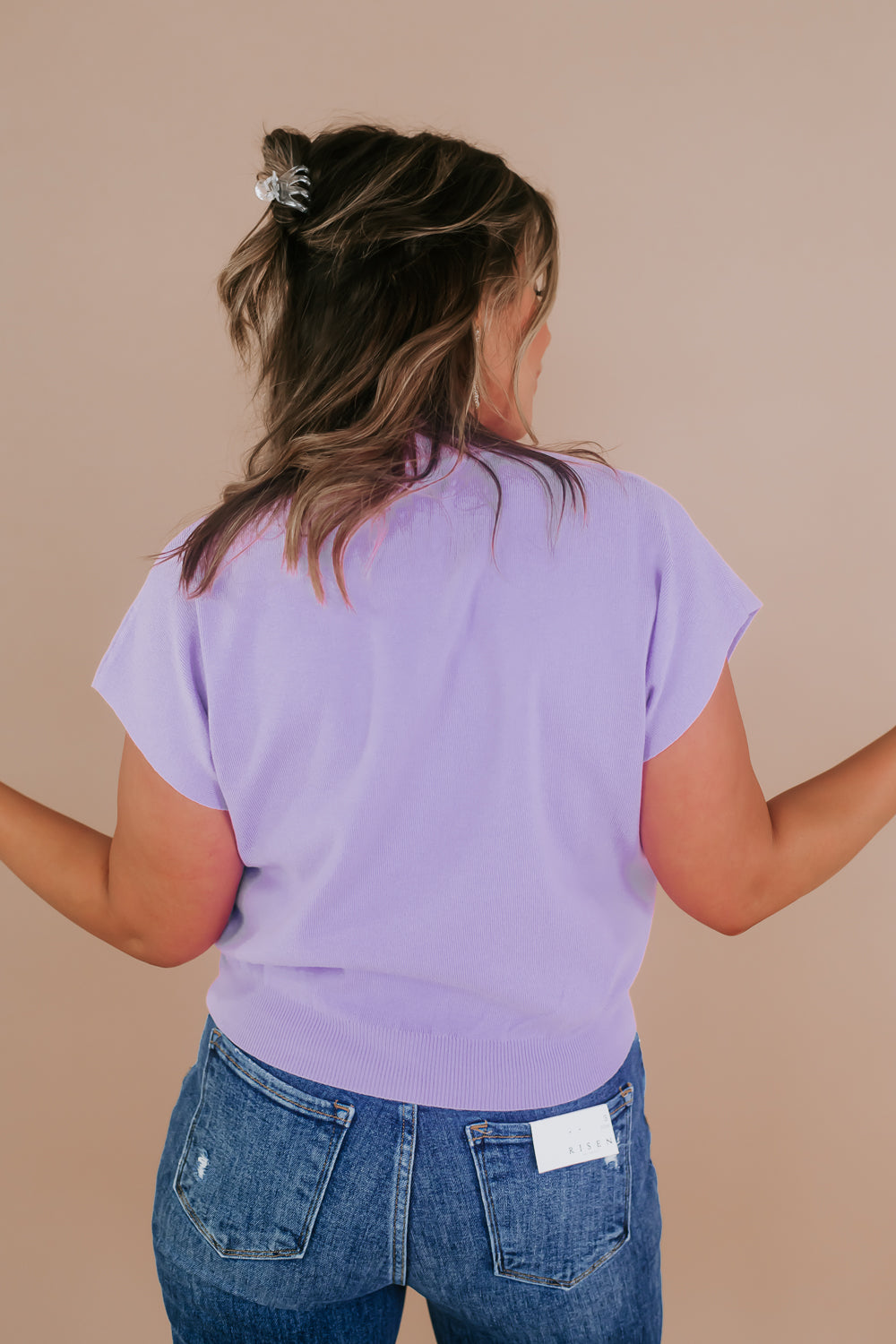 Mock Neck Short Sleeve Top, Lavender